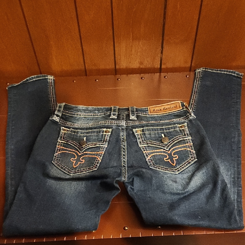 Rock Revival Dark Blue Denim with Embroidered Pockets
